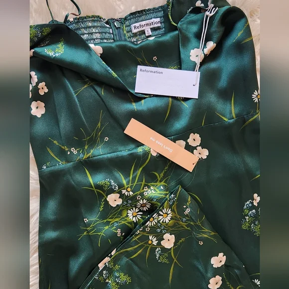Reformation Frankie silk slip dress-dark green (size 4 remaining) NWOT - Picture 7 of 16